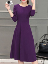Round Neck  Plain Skater Dress