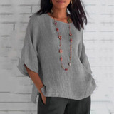 Casual Round Neck Three Quarter Sleeve Plain Blouse