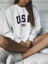 Casual Letter Print Round Neck Long Sleeve Loose Sweatshirts