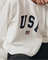 Casual Letter Print Round Neck Long Sleeve Loose Sweatshirts