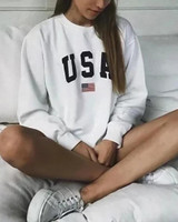 Casual Letter Print Round Neck Long Sleeve Loose Sweatshirts