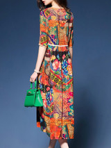 Colorful Printed Round Neck Empire Maxi Dress