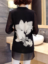 Split Neck  Floral Hollow Out Blouse