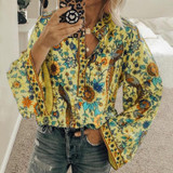 Fashion Printed Colour Loose Long Sleeve Blouse