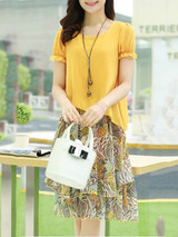 Extraordinary Round Neck Printed Chiffon Skater Dress