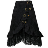 Decorative Lace Flounce  Decorative Hardware  Plain  Flared Midi Skirt