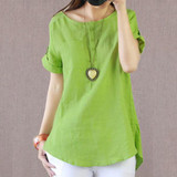 Women  Round Neck  Patch Pocket  Plain  Short Sleeve Blouses