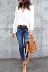 V Neck  Asymmetric Hem Single Breasted  Plain  Blouses V Neck  Asymmetric Hem Single Breasted  Plain  Blouses