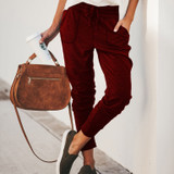 Fashion Elastic Strap Pure Colour Loose Casual Pants