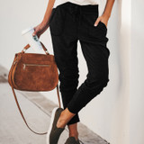 Fashion Elastic Strap Pure Colour Loose Casual Pants