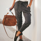 Fashion Elastic Strap Pure Colour Loose Casual Pants