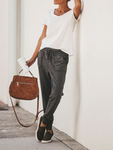Fashion Elastic Strap Pure Colour Loose Casual Pants