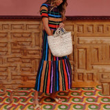 Round Neck Color Block Striped Maxi Dresses