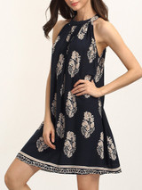 Crew Neck Printed Sleeveless MIni Dress