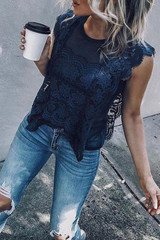 Round Neck  Plain  Blouses