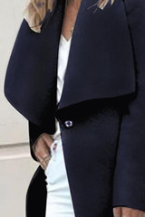 Fold Over Collar Belt Plain Outerwear Coat