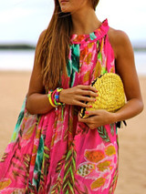 Round Neck  Printed Maxi Dress