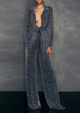 Fashion Elegant Silver   Long Sleeve Jumpsuit