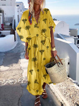 Bohemian Printed Colour Batwing Sleeve V Neck Belted Dress