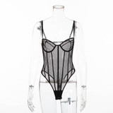 Patchwork Hollow Out Low Cup Bodysuit