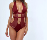 Halter Mesh Patchwork Backless Bodysuit