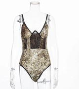 Deep V Neck Mesh Patchwork Bodysuit