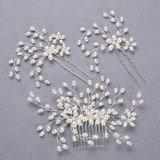 3Pc. Handmade Pearl Bead Bridal Hair Jewelry