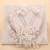 3Pc. Handmade Pearl Bead Bridal Hair Jewelry