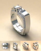 Zircon Stone Crystal Silver Wedding Ring Set