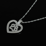 Dog Cat Paw Print Cut Heart Pendant Necklace