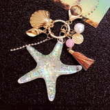 Sea World Starfish Pearl Shell Keychain