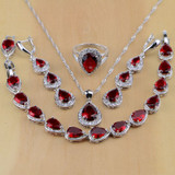Water Drop 925 Sterling Silver  Red Jewelry Set
