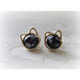 Snowflake Obsidian + Gold Cat Stud Earrings Snowflake Obsidian + Gold Cat Stud Earrings