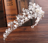 Silver Crystal Bridal Tiara  Pearls