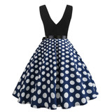 Women Sleeveless Polka Dot Print Vintage Flare Dress