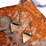 Boho Style Antique Natural Stone Bead Triangle Dangle Earring