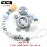 Baby Pacifier Clip Personalised Name Tortoise Silicone Baby Rattles Teething Soother Toy Dummy Clips  Holder  Russian name