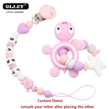 Baby Pacifier Clip Personalised Name Tortoise Silicone Baby Rattles Teething Soother Toy Dummy Clips  Holder  Russian name