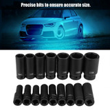 16Pcs 1/2" Drive Air Hex Bit Socket Set