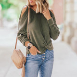 Round Neck Open Shoulder Long Sleeve T-Shirt