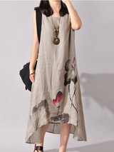 High-Low Round Neck Printed Maxi Dress