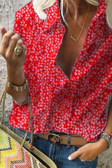 Turn Down Collar  Print  Blouses