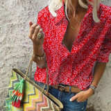 Turn Down Collar  Print  Blouses
