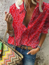 Turn Down Collar  Print  Blouses
