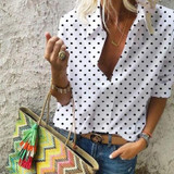 Turn Down Collar  Print  Blouses