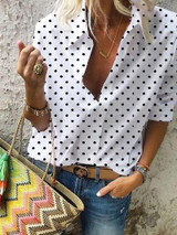 Turn Down Collar  Print  Blouses