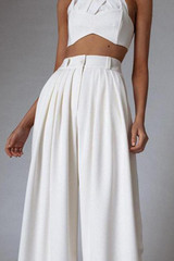 Commuting Cross Stand Collar Sleeveless Pure Colour High-Waist Suit