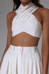Commuting Cross Stand Collar Sleeveless Pure Colour High-Waist Suit