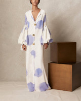 V Collar Long-Sleeved Printing Loose Casual Maxi Dress