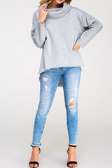 Cowl Neck Asymmetric Hem  Batwing Sleeve Sweatshirts